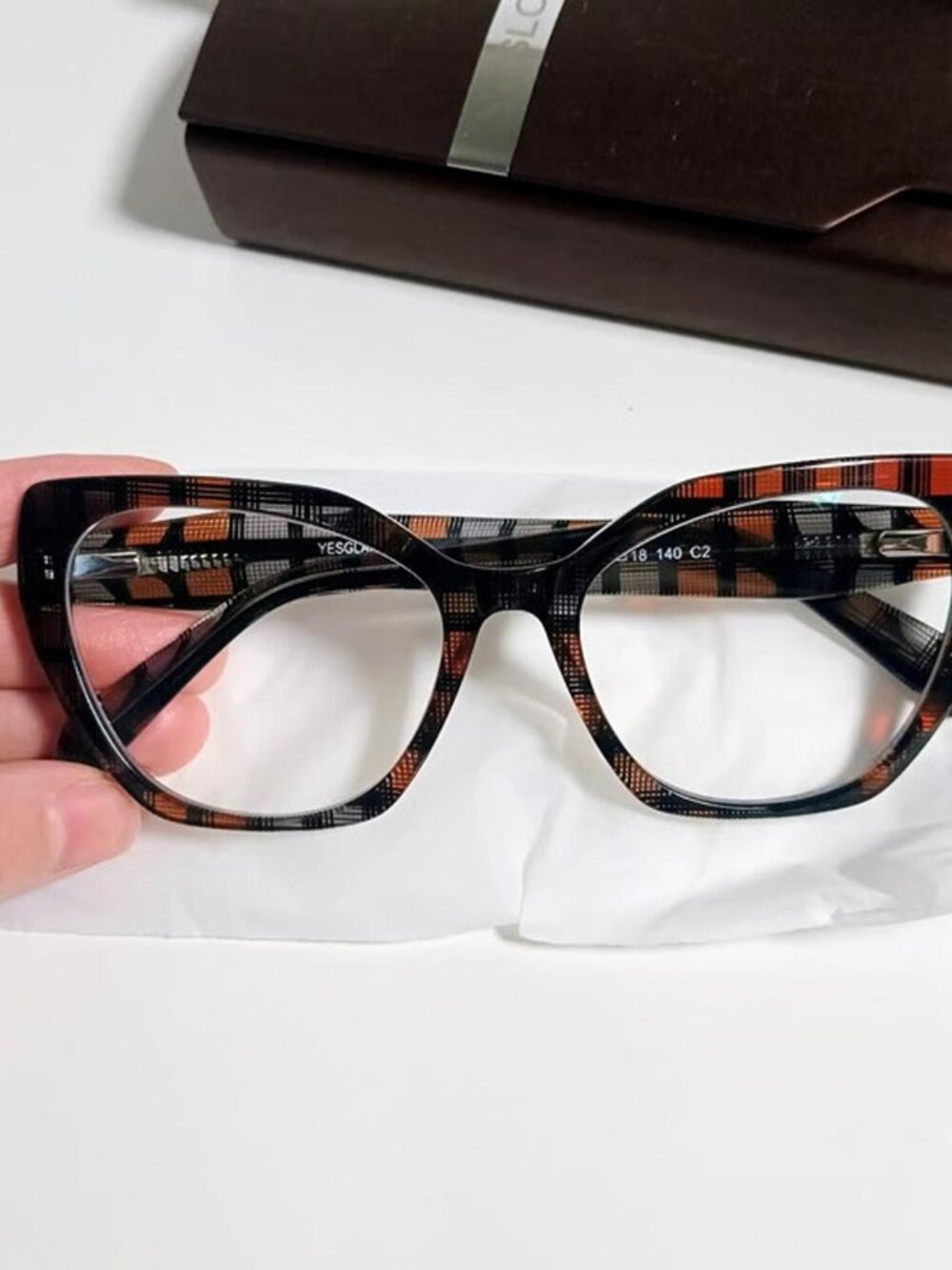 YesGlasses Tilton Hipster Cat Eye Geometric Reader Glasses R15812 Brown 3.0 - Picture 4 of 9